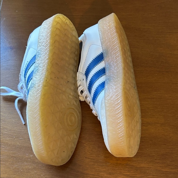 adidas Samba White Sneakers with Blue Stripes and Gum Sole - Picture 4 of 5